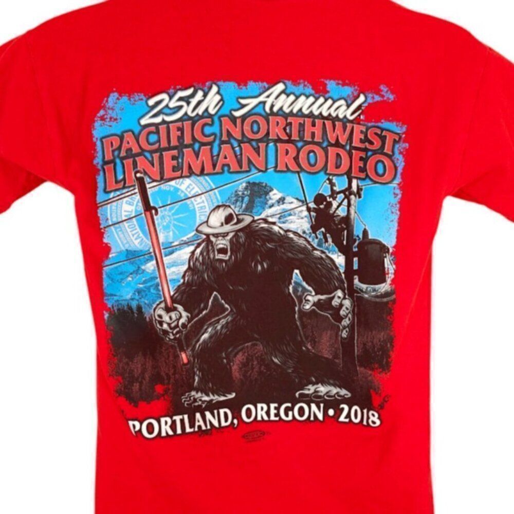 Pacific Northwest Lineman Rodeo T Shirt Mens Size Small Red 2018 Sasquatch USA